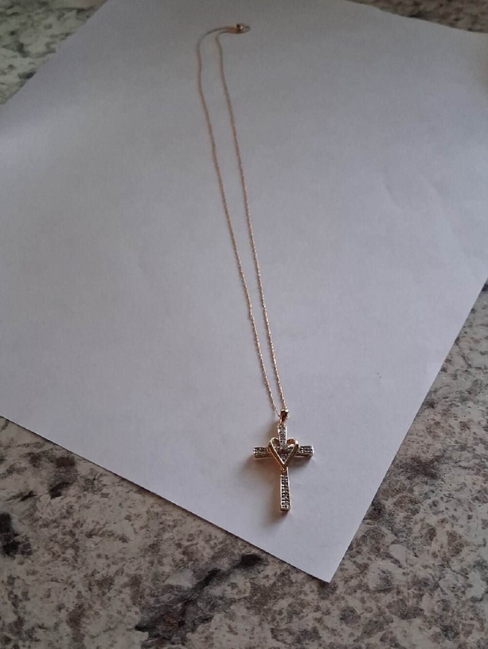 10 Kt. Gold Cross Pendant Necklace with Heart Accent 20 Inch Chain - Picture 7 of 7